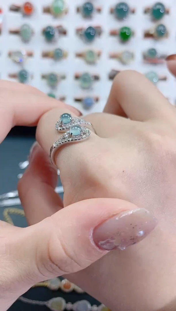 银S925镶嵌戒指翡翠天然翡翠