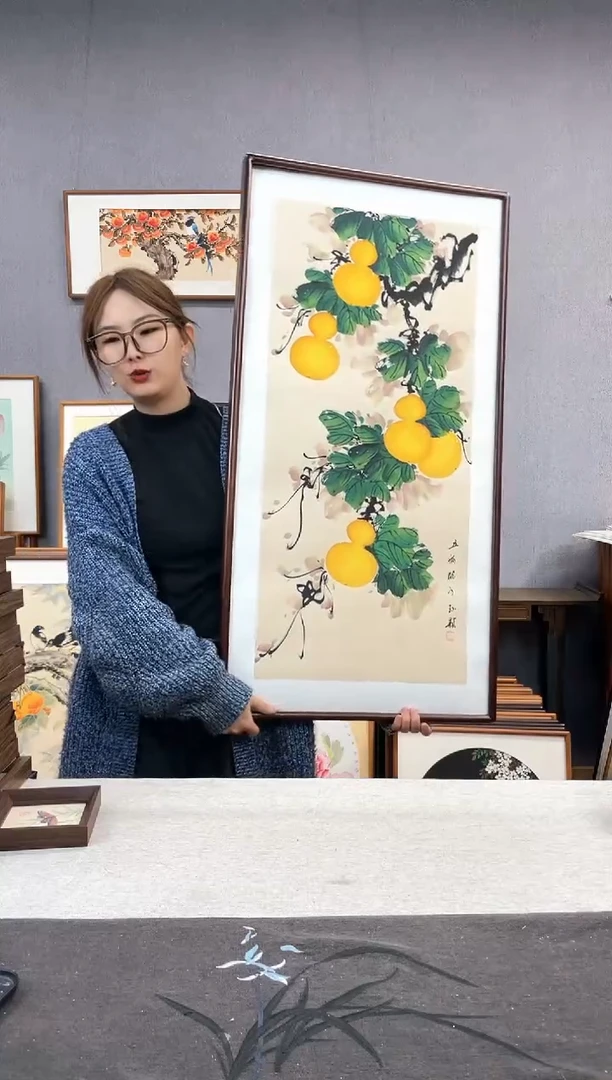 【闪购商品】国画手写手绘带框作品-53*103-葫芦