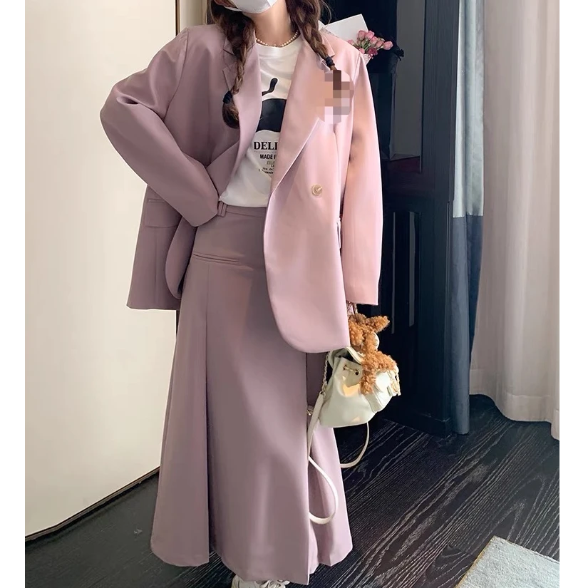 小众高级感温柔气质宽松西装外套半身裙两件套