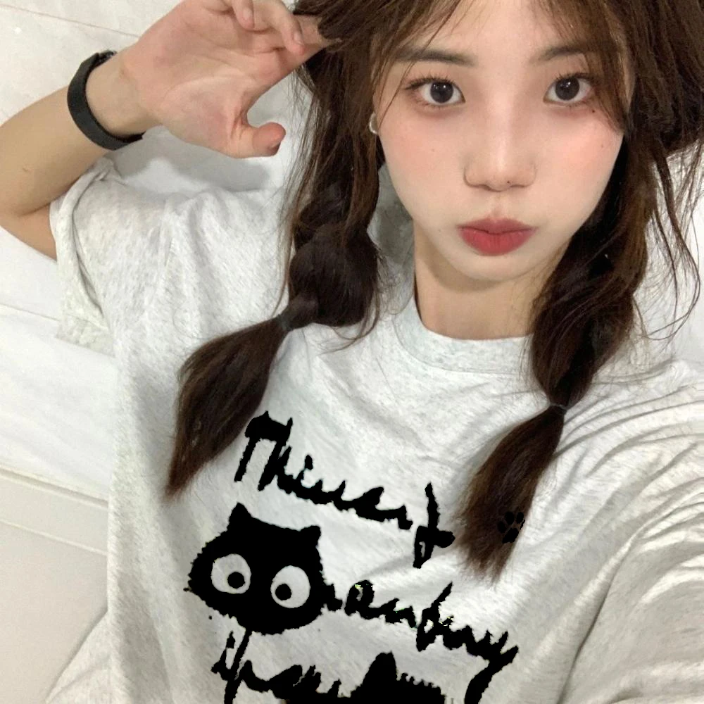 纯棉美式白色印花宽松短袖潮t恤女情侣时尚上衣韩版夏季休闲百搭