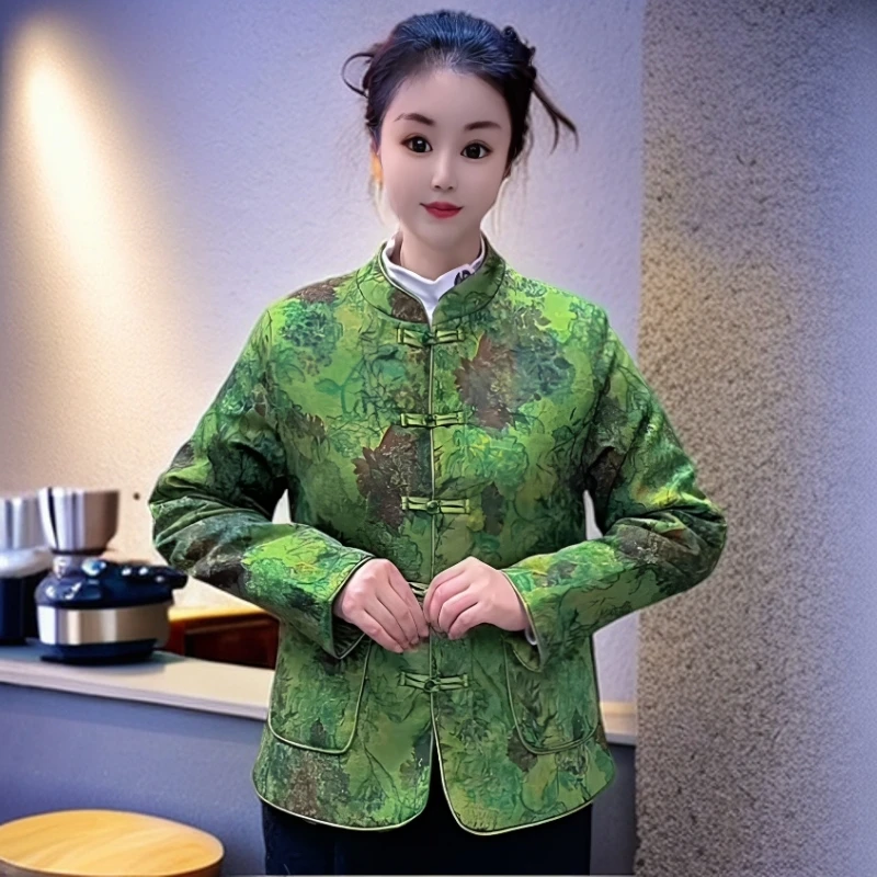 新中式女士短款气质长袖国风盘扣秋冬厚款时尚外套立领百搭休闲