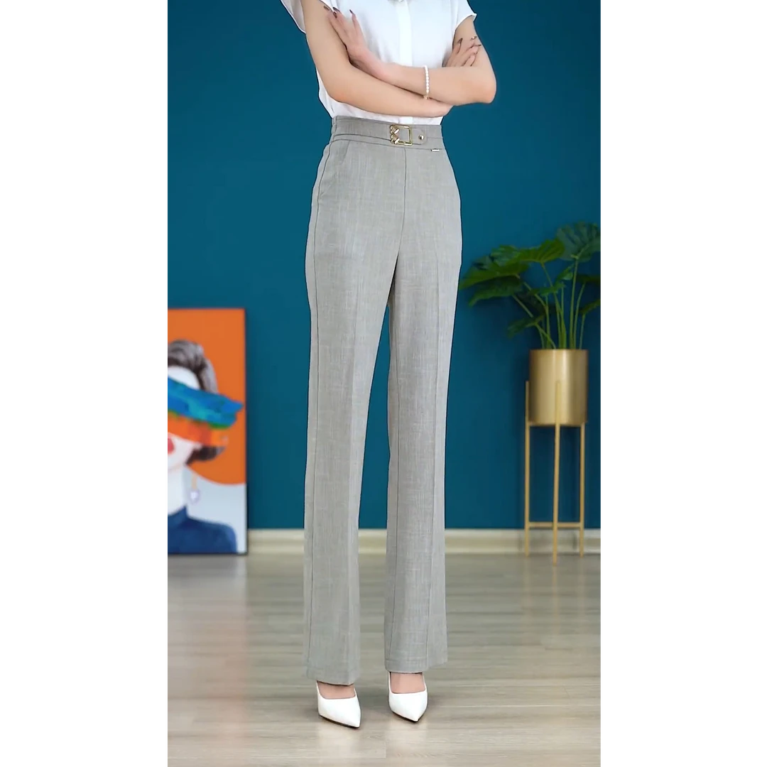 冰丝微喇裤显瘦薄款2025新款灰色高腰春夏宽松直筒百搭长裤九分裤