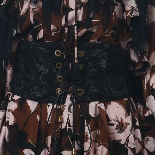 AttinaLife重工蕾丝拼接牛仔小众百搭收腰显瘦松紧可调节腰封