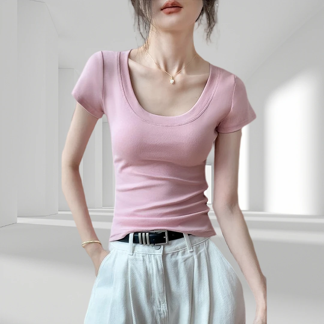 短袖t恤女2025夏季纯色螺纹莫代尔打底百搭韩版修身显瘦大圆领T恤