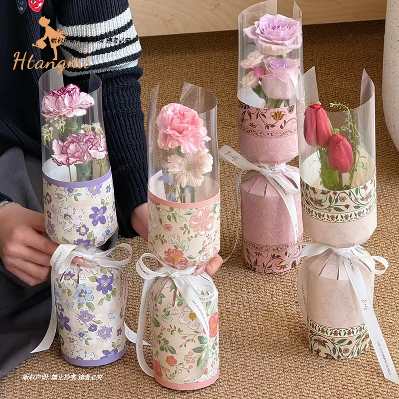 【汉唐美】新款小花单多支一体式定型片玫瑰康乃馨花束玻璃纸防水纸