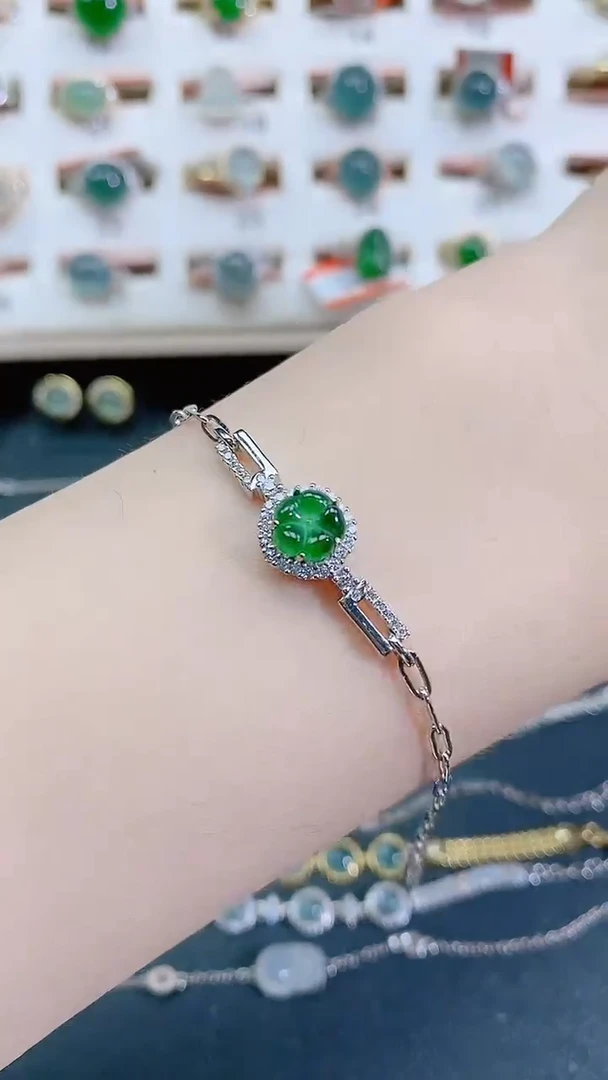 银S925镶嵌手链翡翠天然翡翠