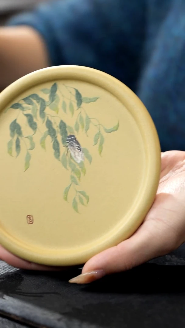 茶壶紫砂多**水壶承泥绘（知了