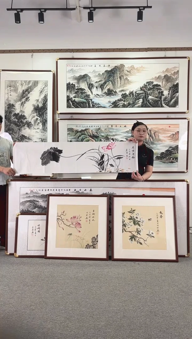 国画纯手绘164x48荷塘清趣