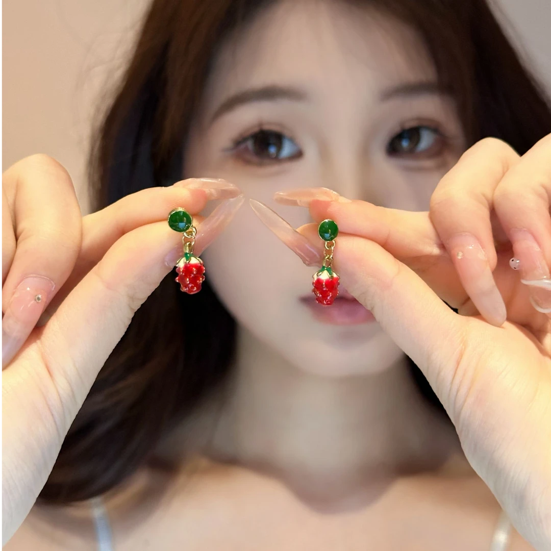 合金珐琅耳饰 红色树莓水果耳环小众设计感轻奢耳钉