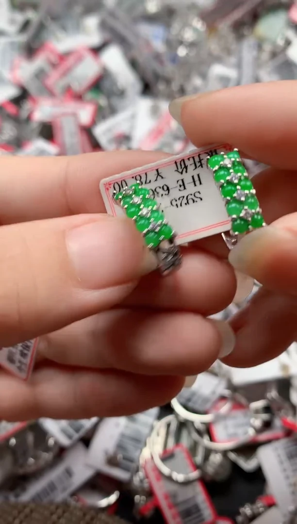 银S925镶嵌戒指翡翠天然A货缅甸翡翠