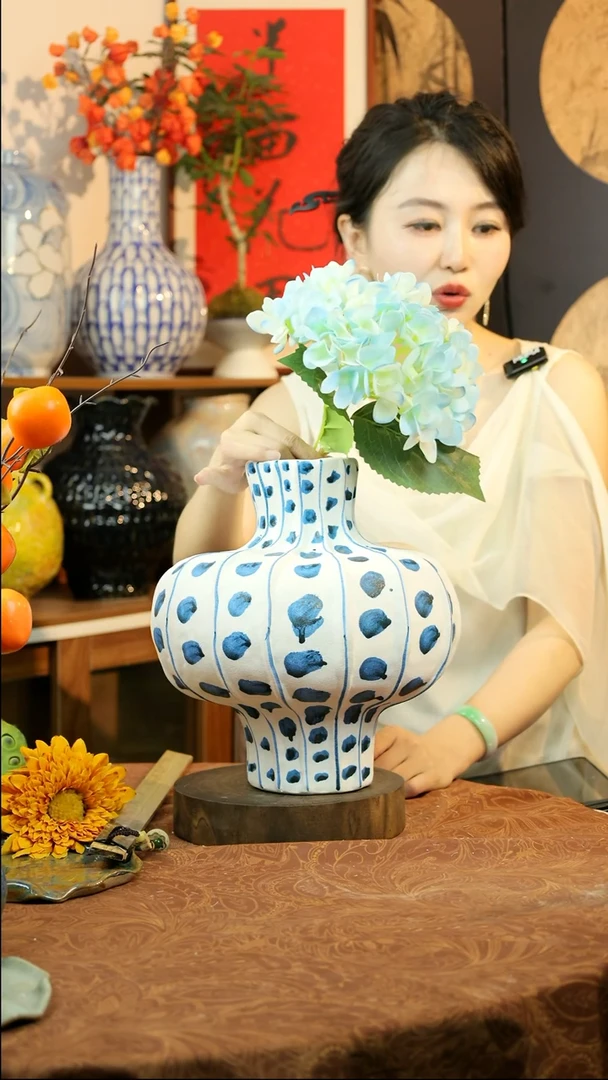 瓶设计师款洒墨青花斑点花器