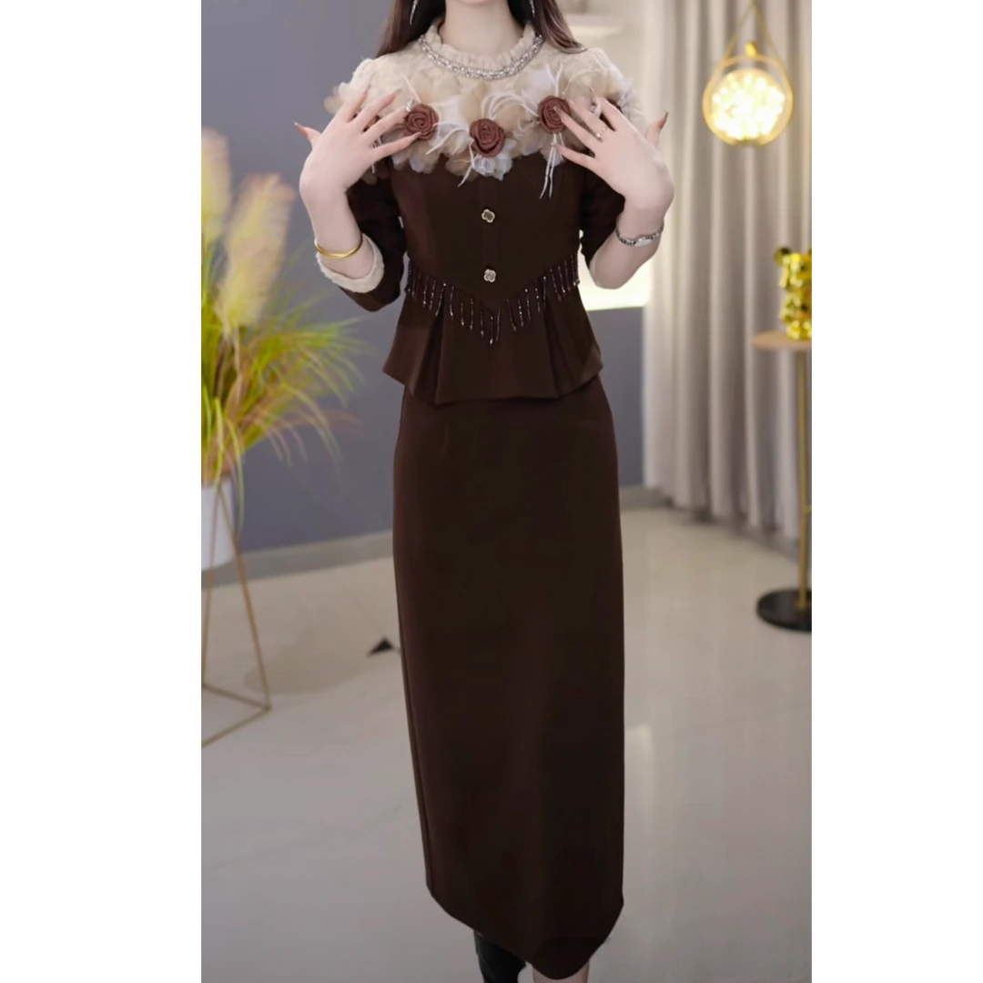 亿亿【定制套装】C1737上衣配半身裙优雅气质时尚减龄休闲显瘦秋冬