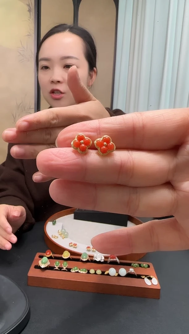 未镶嵌南红玛瑙耳饰纯银南红耳钉8