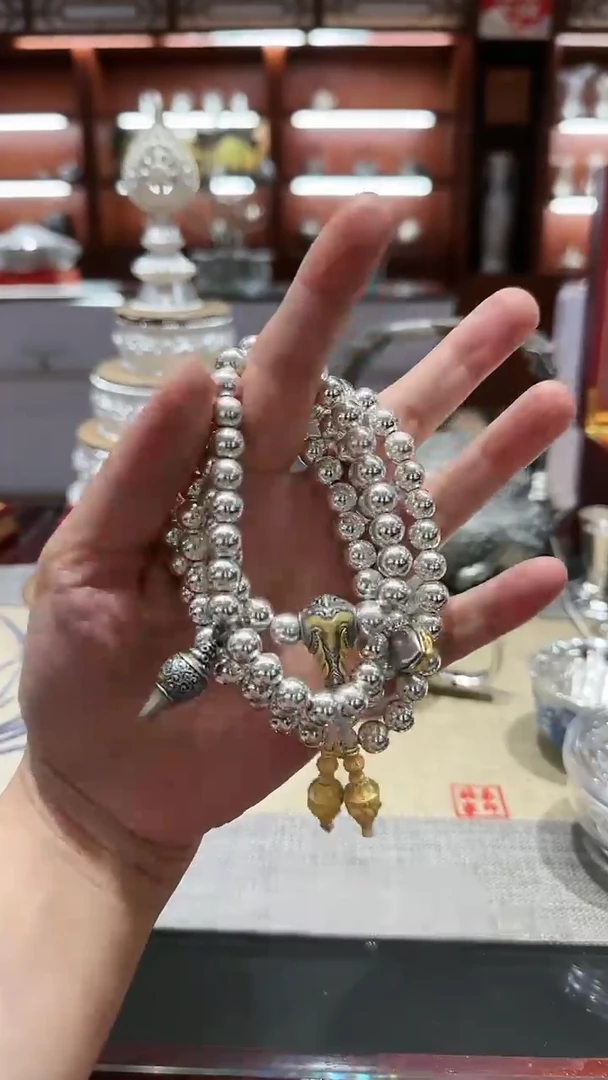 足银999精工手工108银珠子茶摆件大号