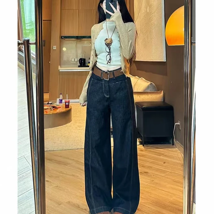 【加绒加厚】689#冬季新款加绒加厚百搭阔腿窄版直筒牛仔裤女