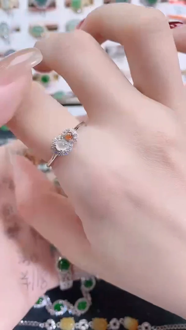 银S925镶嵌戒指翡翠天然翡翠