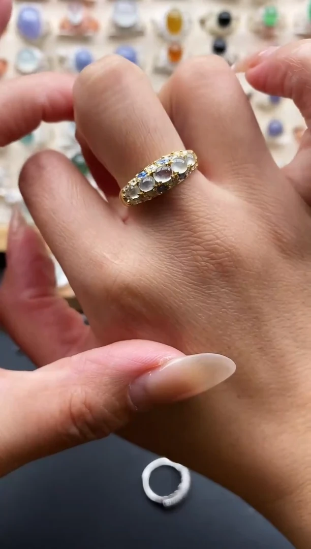 银S925镶嵌戒指翡翠缅甸天然A货翡翠1 5-1