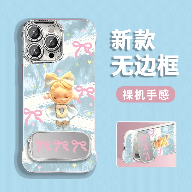 蓝色女孩适用苹果15vivo华为oppo小米iPhone16无边框羽纱手机壳女