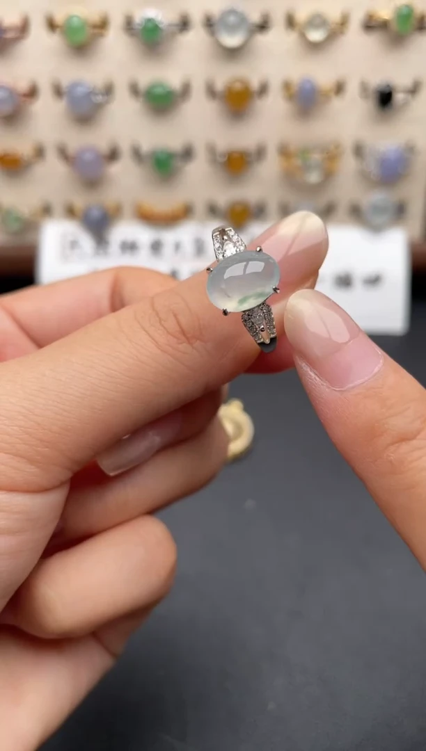 银S925镶嵌戒指翡翠一物一证一礼盒