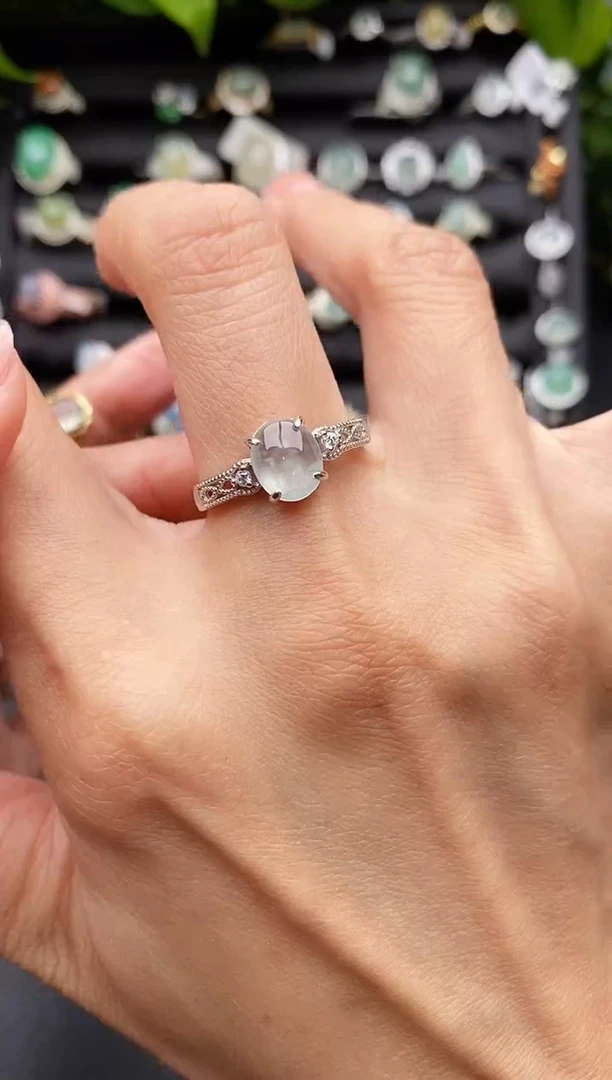 【闪购商品】翡翠戒指银S925镶嵌缅甸翡翠A货555  9-