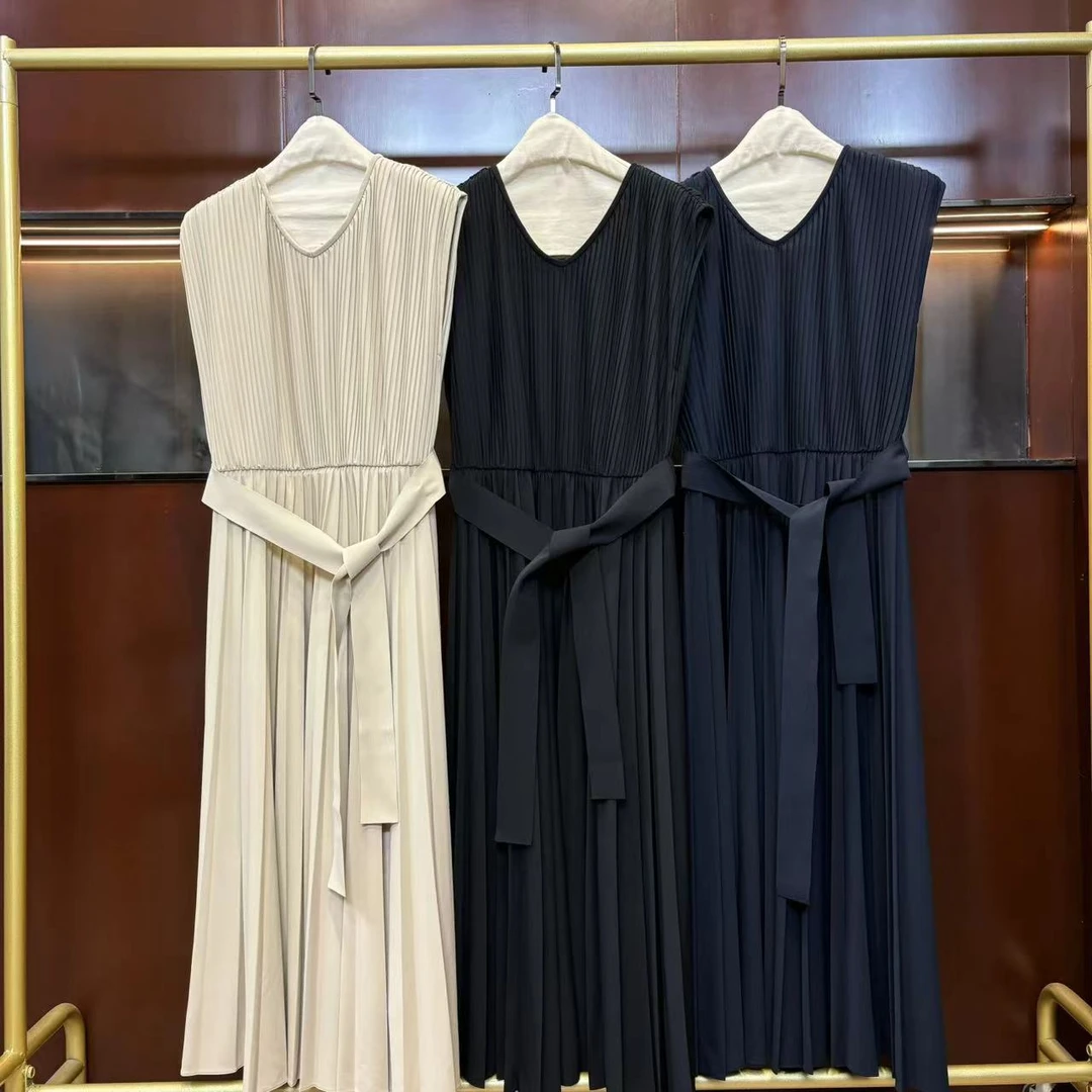 CLYQ2909 意大利客人订单 三色褶皱无袖连衣裙