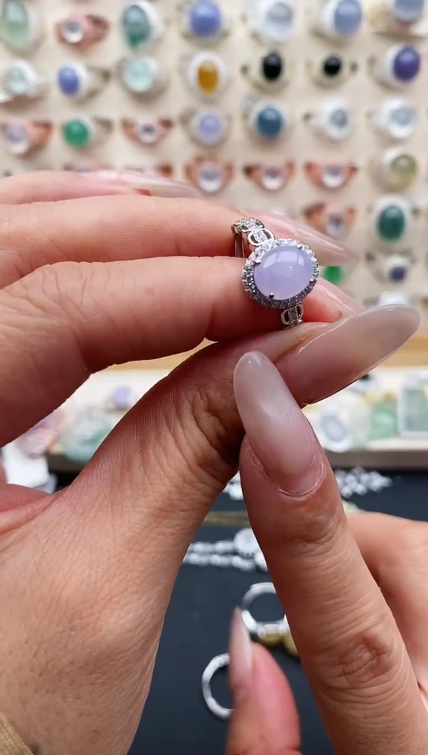 银S925镶嵌戒指翡翠天然缅甸翡翠A货111-6-9