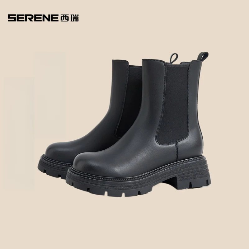 西瑞复古黑色马丁靴秋冬明星同款鞋女款牛皮短靴2025阔腿裤必备鞋