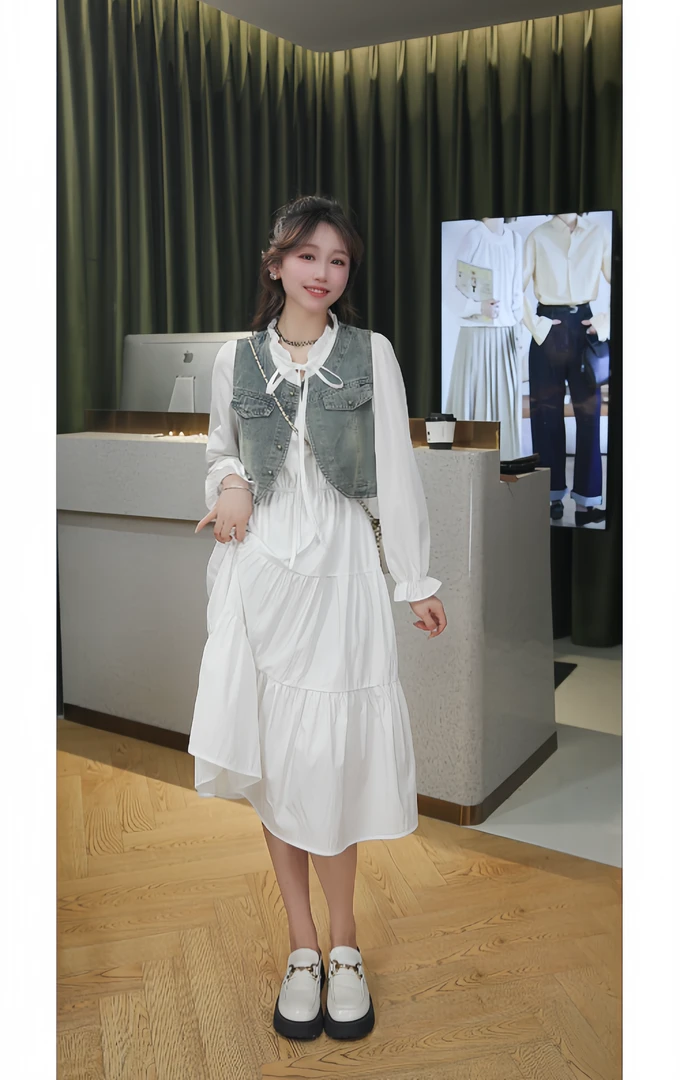 【春日絮语】秋季新款牛仔两件套装小众收腰减龄洋气连衣裙