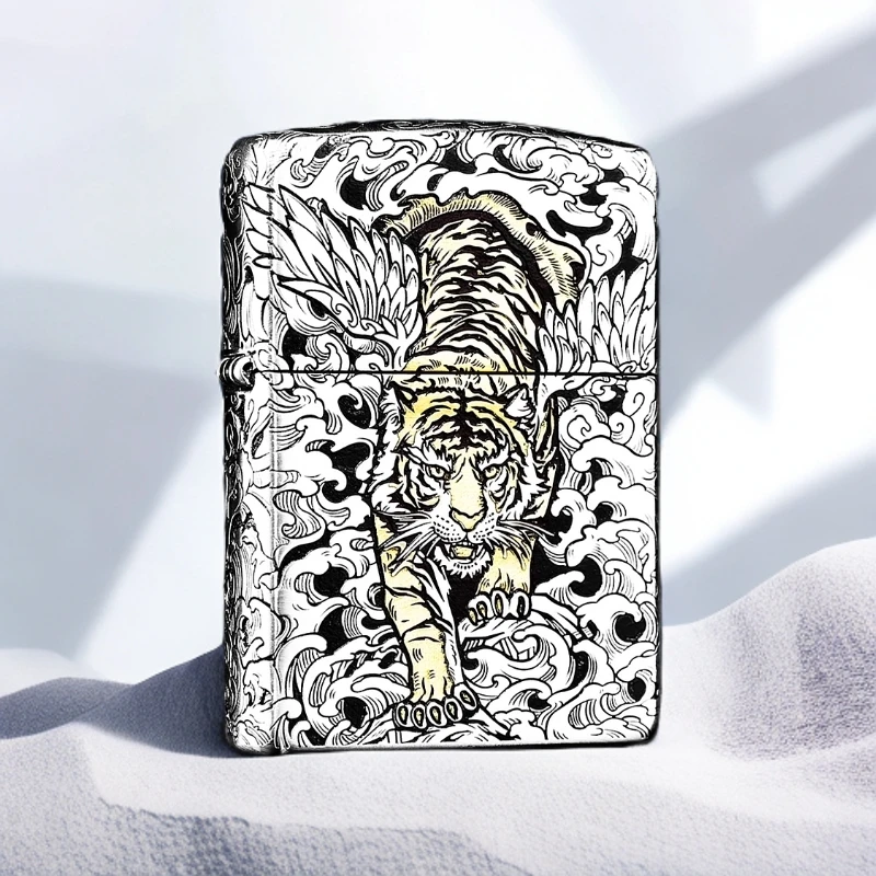 ZIPPO/之宝错金银盔甲如虎添翼 正品打火机男士复古双面防风原装