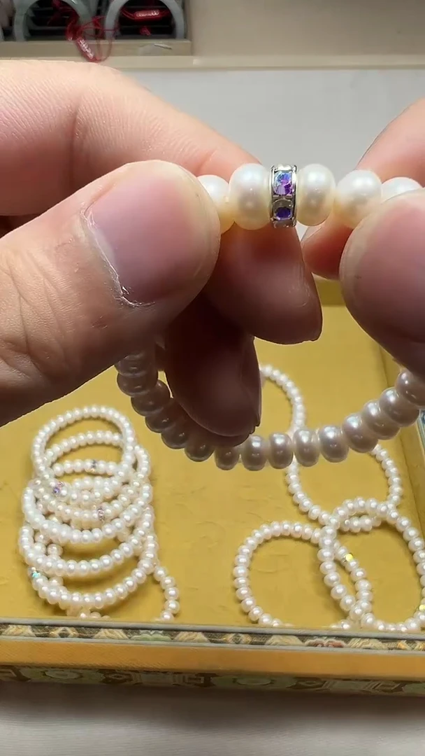 淡水珍珠手绳银S925镶嵌淡水珍珠卡7手串多样性发其一