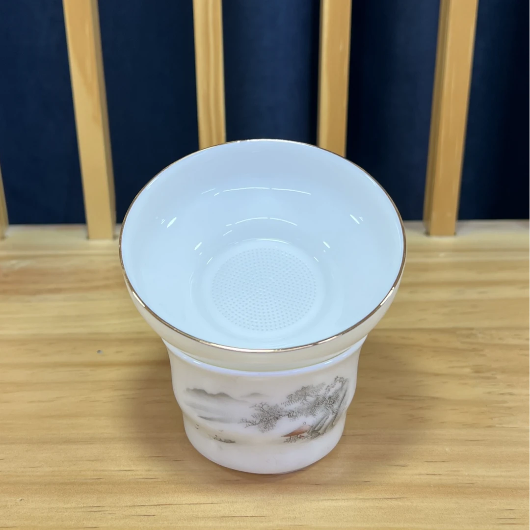 【山上有窑】福茶漏组304不锈钢密孔全瓷一体茶漏宝石黄纺布茶漏