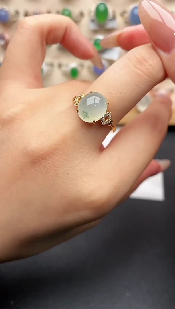 银S925镶嵌戒指翡翠一物一证一礼盒