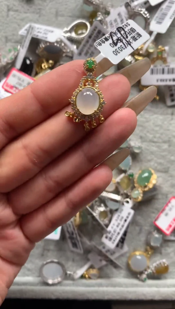 吊坠(不含链)银S925镶嵌翡翠23