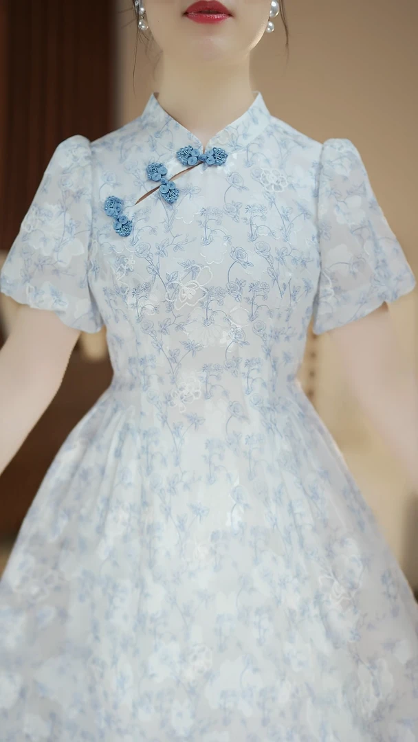 青花瓷DY002新款2025夏季国风新中式连衣裙