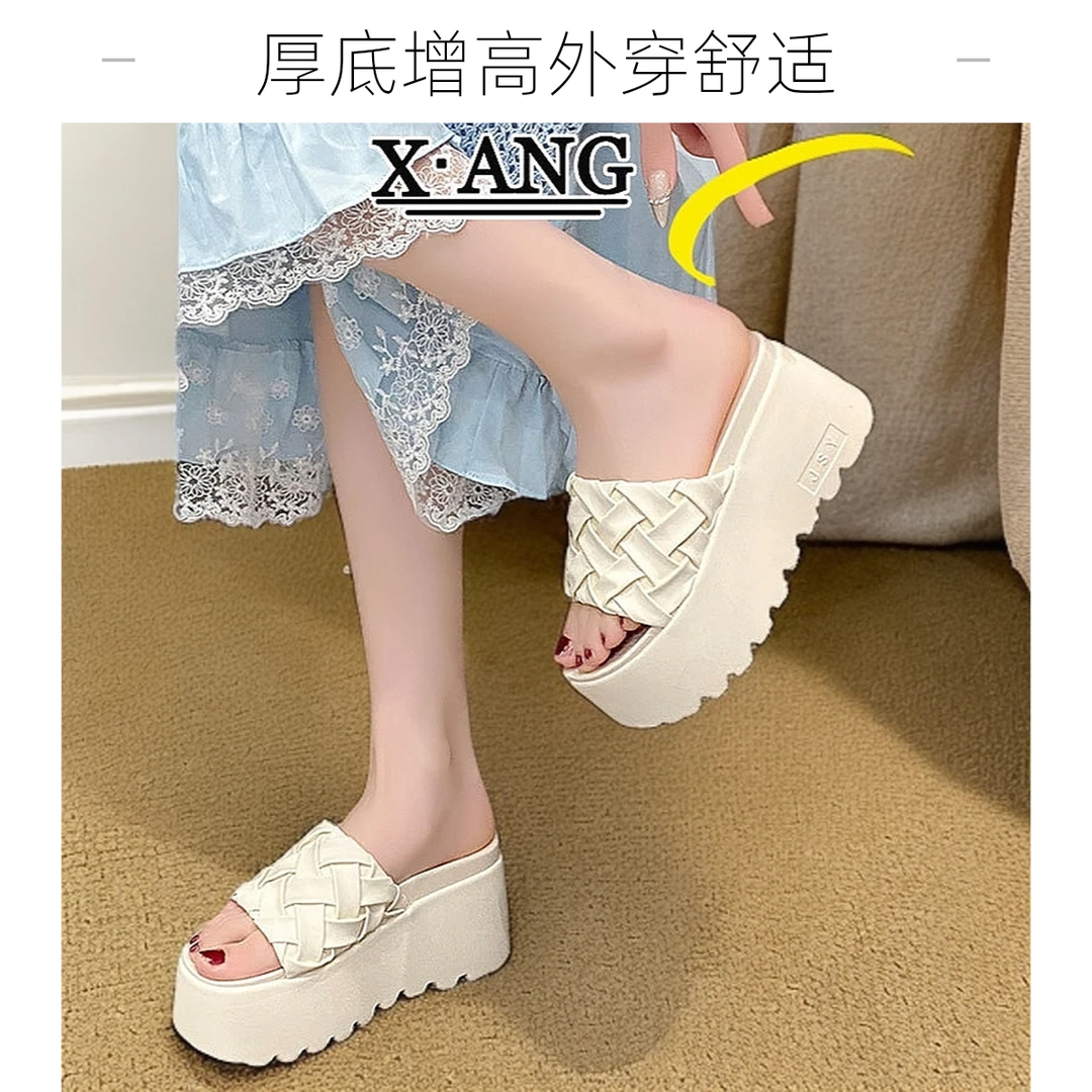 厚底增高跟拖鞋女夏外穿新款小个子网红舒适时尚休闲小众夏季坡跟