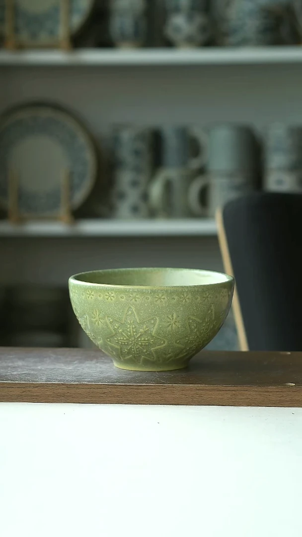陶瓷微瑕浮雕雪花米饭碗12.5Cm@4-2@