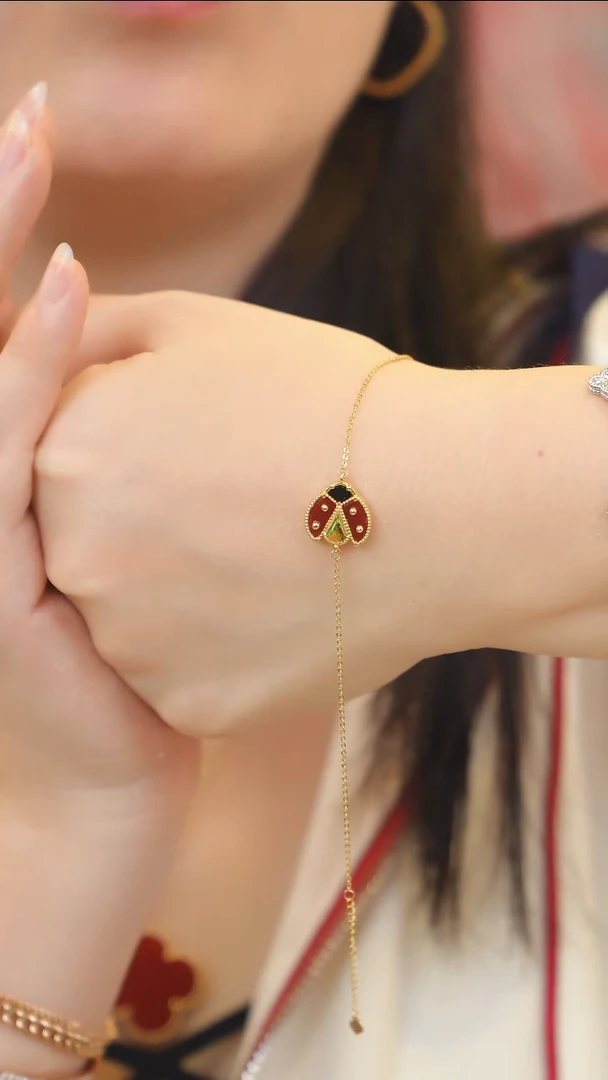 玛瑙/玉髓手链18K金镶嵌瓢虫