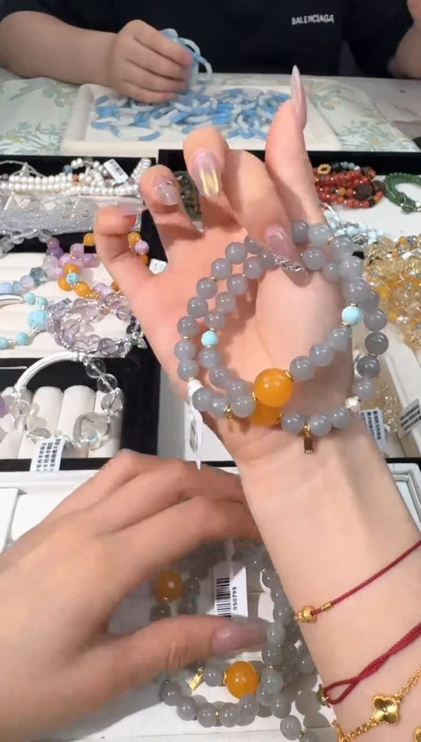 手链银S925镶嵌和田玉N022烟紫蜜蜡顶珠款