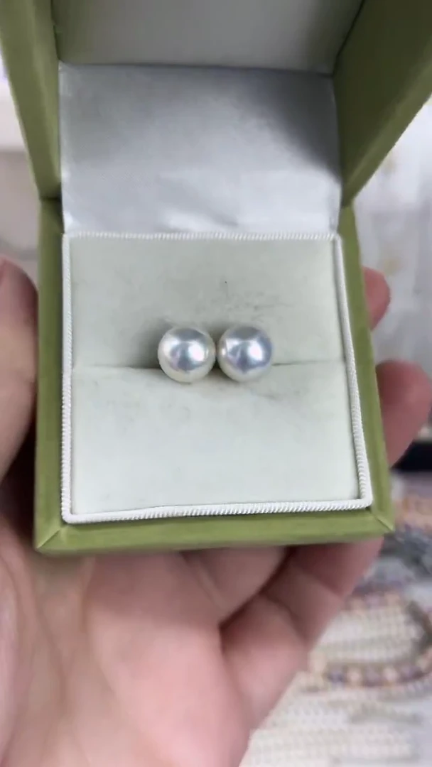 银S925镶嵌耳饰淡水珍珠08天然珍珠特选空姐耳钉9-10