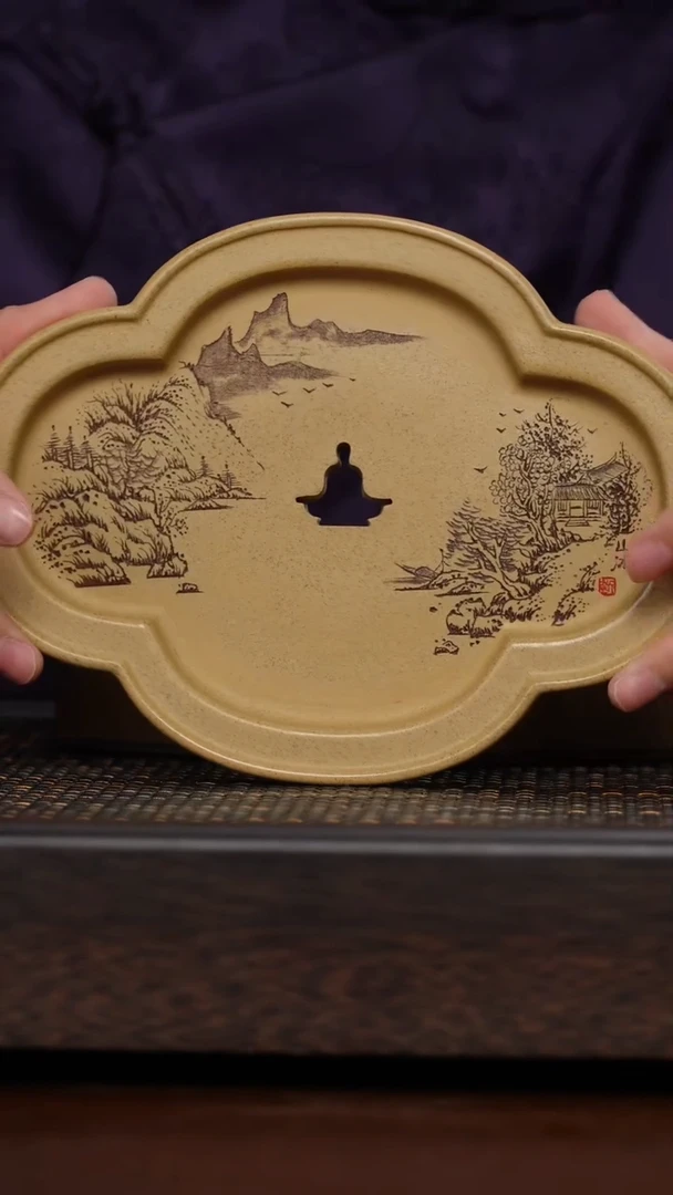 【闪购商品】紫砂茶杯非遗茶器-山水海棠壶承