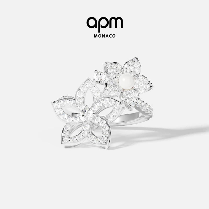 APM Monaco 轻奢时尚珍珠双花朵戒指饰品高级氛围感