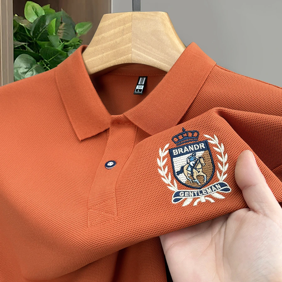 透气【珠地棉】夏季新款薄款短袖刺绣纯色休闲宽松时尚翻领Polo衫