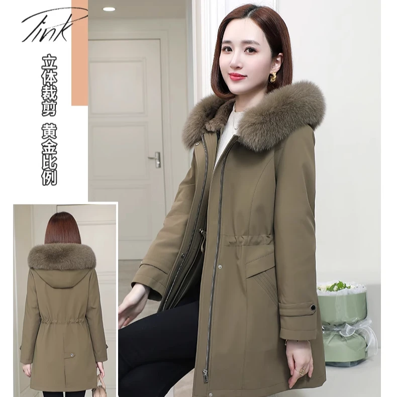 派克服女2024新款冬尼克服内胆可拆卸海宁中年妈妈皮草外套中长款