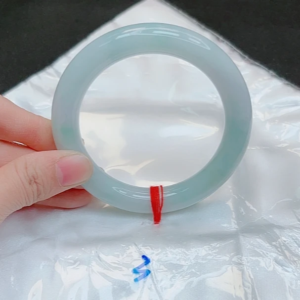 【圈口57~59】缅甸A货翡翠手镯天然玉镯女款冰川蓝圆条手镯880-3