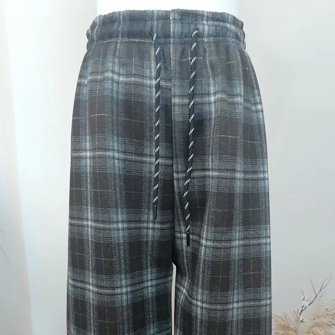 保暖冬季格子阔腿裤咖啡色秋季休闲裤百搭格纹防蚊裤时尚B056