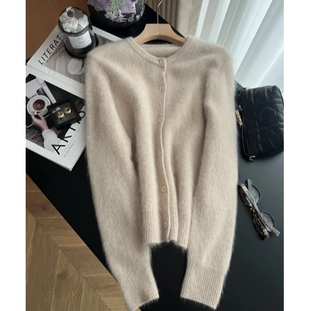 MANYI全羊毛拉毛感慵懒感秋冬新款宽松显瘦设计感开衫女