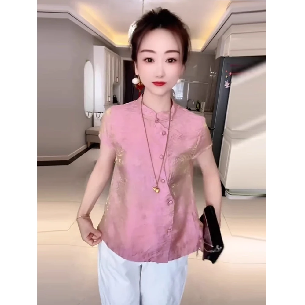 时尚新中式国风衬衫女2025夏季新款洋气减龄显瘦短袖上衣百搭衬衣