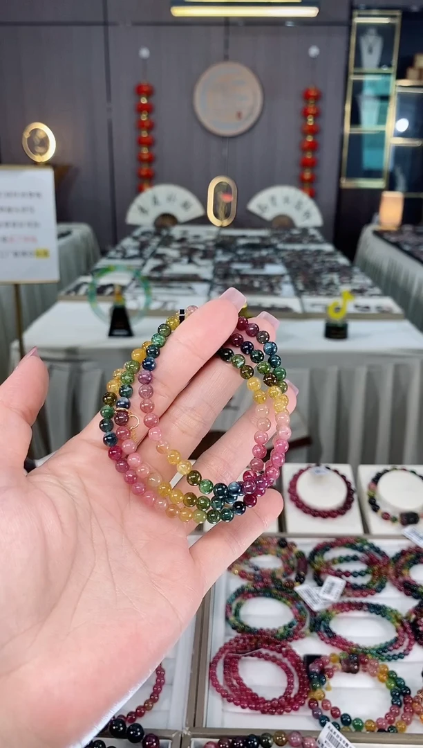 未镶嵌老矿碧玺彩虹三圈手串5mm+碧玺hon多样性发货一条