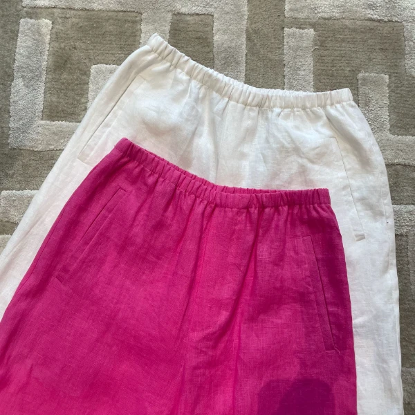 【宝姐家/亚麻阔腿裤】新款休闲百搭纯色亚麻阔腿裤 25034A