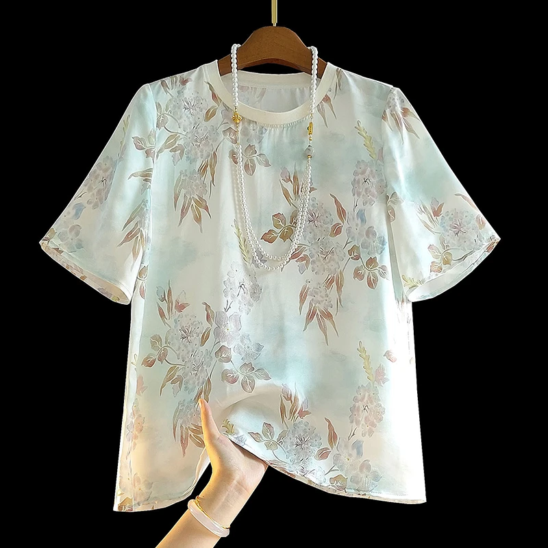 新中式提花显白上衣T恤女设计感小众